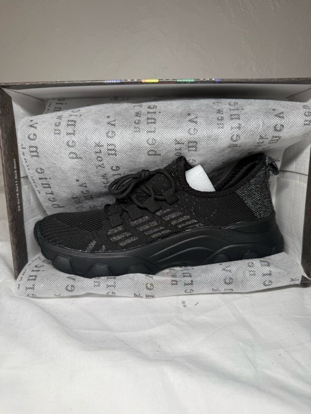 Bernie Mev. All-Black with shimmer Knit Athletic Sneaker size 37